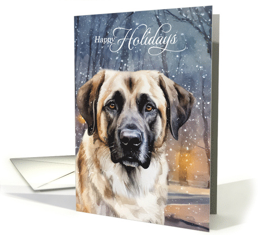 Happy Holidays Anatolian Shepherd Dog Snowy Woodland Forest card