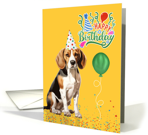 Birthday Beagle Dog in a Party Hat on Yellow card (1920786)