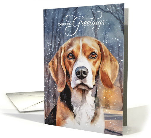 Season's Greetings Beagle Dog Snowy Woodland Forest card (1920790)