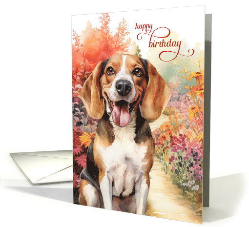 Birthday Beagle Dog Colorful Garden Path card (1921036)