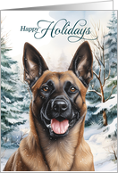 Belgian Malinois Dog Happy Holidays Snowy Woodland Forest card