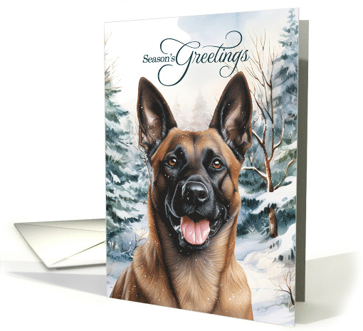 Belgian Malinois Dog Season's Greetings Snowy Woodland Forest card