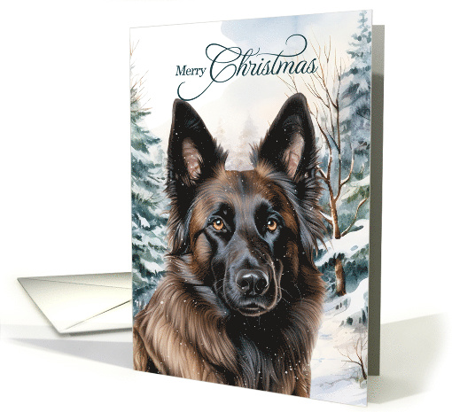 Belgian Tervuren Shepherd Dog Merry Christmas Woodland Forest card