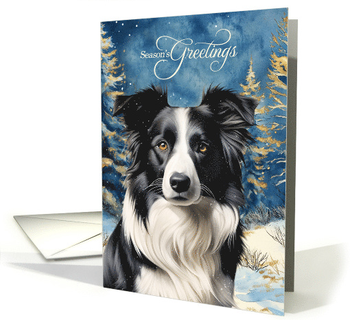 Border Collie Dog Season's Greetings Blue Woodland Forest card