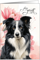 Border Collie Dog Get Well with Soft Pink Botanical Blooms card