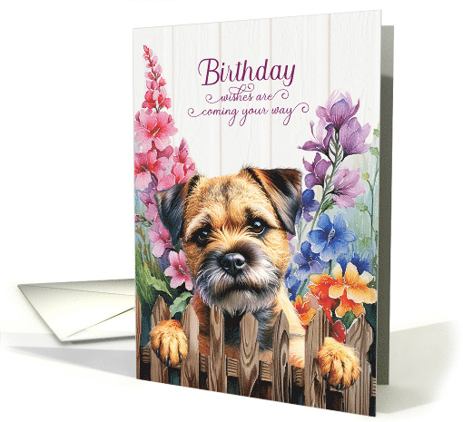 Birthday Border Terrier Dog Garden Fence with Gladiolus card (1934870)