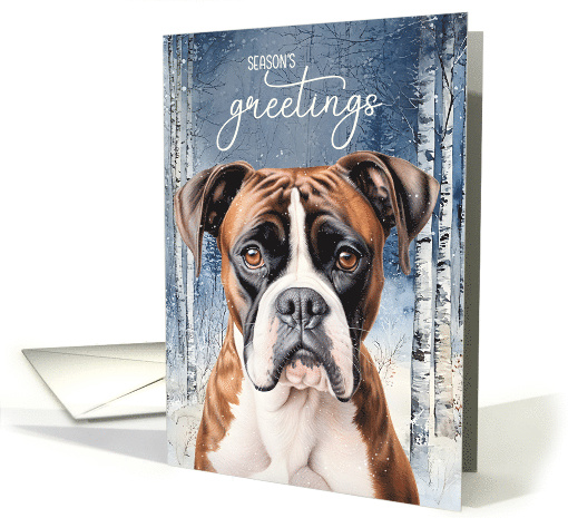Boxer Dog Season's Greetings Winter Birch Tree Forest card (1935818)