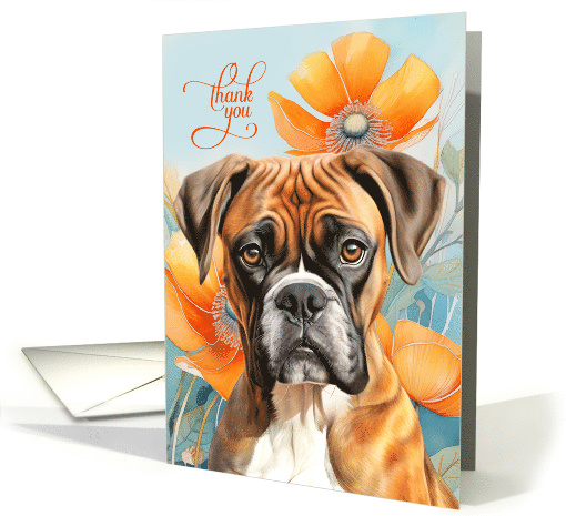 Thank You Boxer Dog with Bold Orange Poppy Flowers card (1935828)