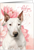 Bull Terrier Dog Thank You with Soft Pink Botanical Blooms card