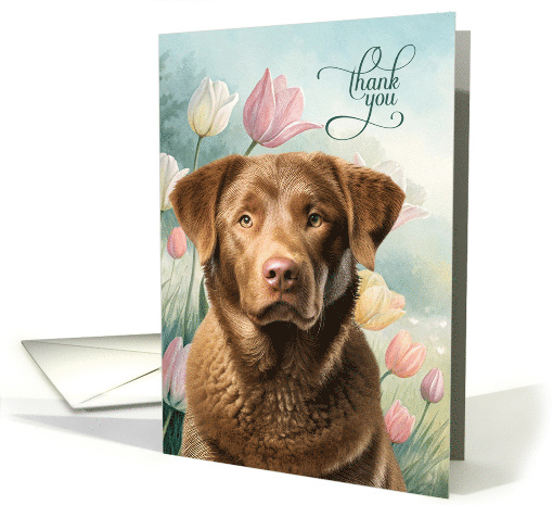 Thank You Chesapeake Bay Retriever Dog with Pastel Tulips card
