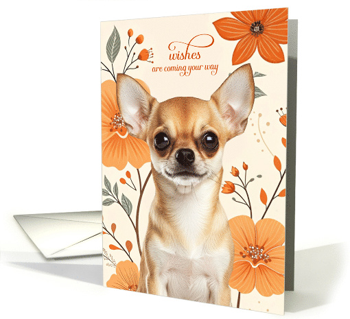 Get Well Short Hair Chihuaua Dog Bold Retro Orange Flowers card