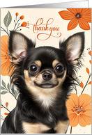 Thank You Long Haired Chihuaua Dog Bold Retro Orange Flowers card