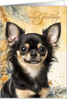 Season’s Greetings Long Haired Chihuaua Dog Golden Pines card