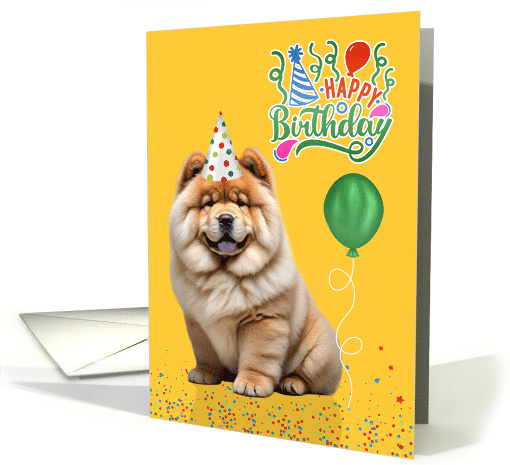 Birthday Chow Chow Dog in a Party Hat on Yellow card (1941946)