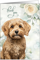 Thank You Cockapoo Dog with White Roses and Sage Green card