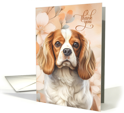Thank You Cavalier King Charles Spaniel with Peach Blossoms card