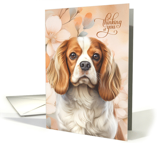 Thinking of You Cavalier King Charles Spaniel with Peach Blossoms card