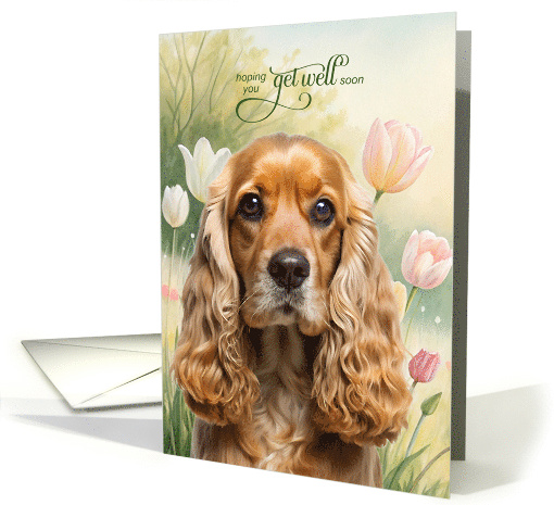 Get Well Cocker Spaniel Dog Pastel Tulip Garden card (1944596)