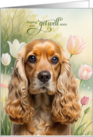 Get Well Cocker Spaniel Dog Pastel Tulip Garden card