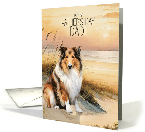 Father's Day Rough Collie Dog Beach Cove card (1944902)