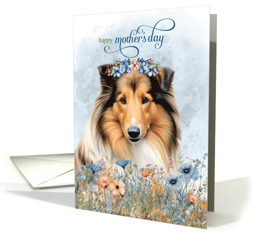 Mother's Day Rough Collie with Wildflower Botanicals Blue card