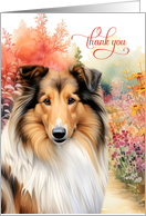 Thank You Rough Collie Dog Colorful Garden Path card