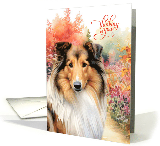 Thinking of You Rough Collie Dog Colorful Garden Path card (1945190)