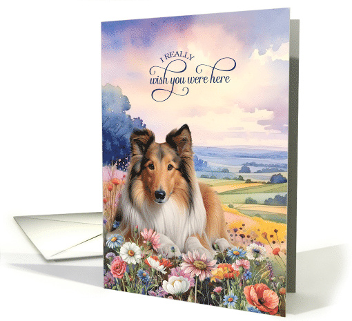 Missing You Rough Collie Dog in a Field of Wildflowers card (1945194)