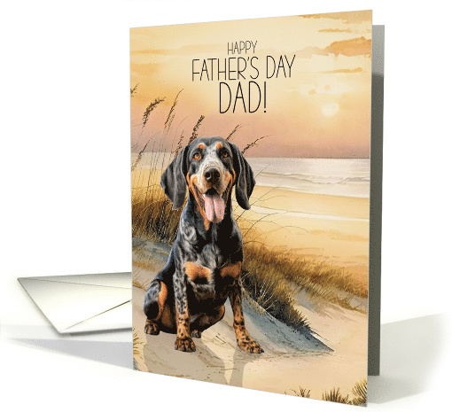 Father's Day Bluetick Coonhound Dog in a Sandy Beach Cove card