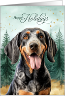 Happy Holidays Bluetick Coonhound Dog Woodland Forest card