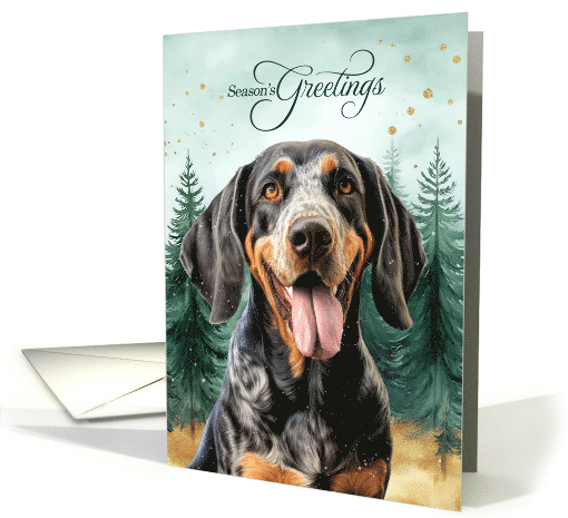 Season's Greetings Bluetick Coonhound Dog Woodland Forest card