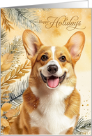 Happy Holidays Pembroke Welsh Corgi Dog and Golden Pines card