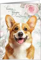 Get Well Pembroke Welsh Corgi Dog with Soft Pink Roses card