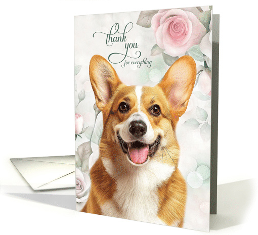 Thank You Pembroke Welsh Corgi Dog with Soft Pink Roses card (1946178)