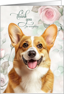 Thank You Pembroke Welsh Corgi Dog with Soft Pink Roses card