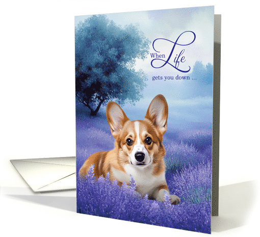 Encouragement Pembroke Welsh Corgi Dog in a Field of Lavender card