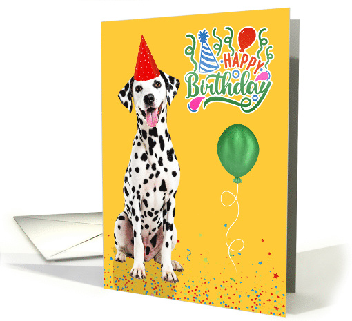 Birthday Dalmatian Dog in a Party Hat on Yellow card (1947174)