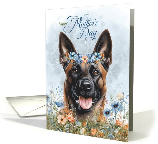 Mother's Day Belgian Malinois Dog Wildflower Botanicals Blue card