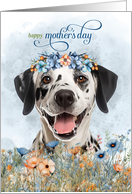 Mother’s Day Dalmatian Dog Wildflower Botanicals Blue card