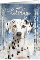 Happy Holidays Dalmatian Dog Snowy Birch Aspen Forest card
