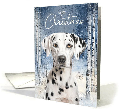 Merry Christmas Dalmatian Dog Snowy Birch Aspen Forest card (1947532)