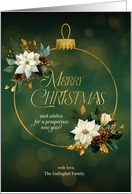 Christmas White Poinsettias with Golden Hues on Green Custom card