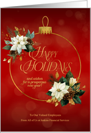 for Employees Happy Holidays White Poinsettias on Red Custom card
