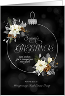 Season’s Greetings White Poinsettias with Silver on Black Custom card