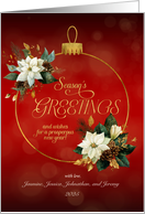 Season’s Greetings White Poinsettias with Gold and Red Custom card