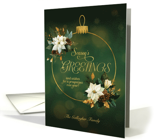 Season's Greetings White Poinsettias with Gold and Green Custom card