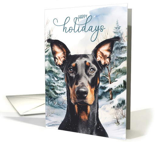 Doberman Pinscher Dog Happy Holidays Snowy Winter Pines card (1948560)