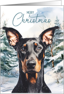 Doberman Pinscher Dog Merry Christmas Snowy Winter Pines card