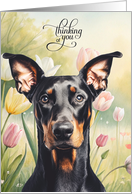 Thinking of You Doberman Pinscher Dog Pastel Tulip Garden card