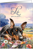 Encouragement Doberman Pinscher Dog in a Field of Wildflowers card